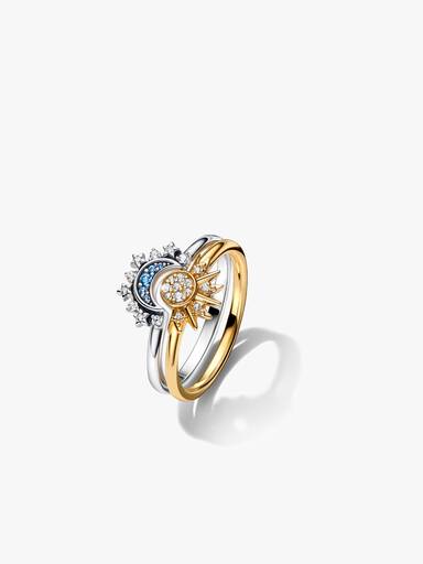 Set de Anillos celestiales de sol y luna brillantes