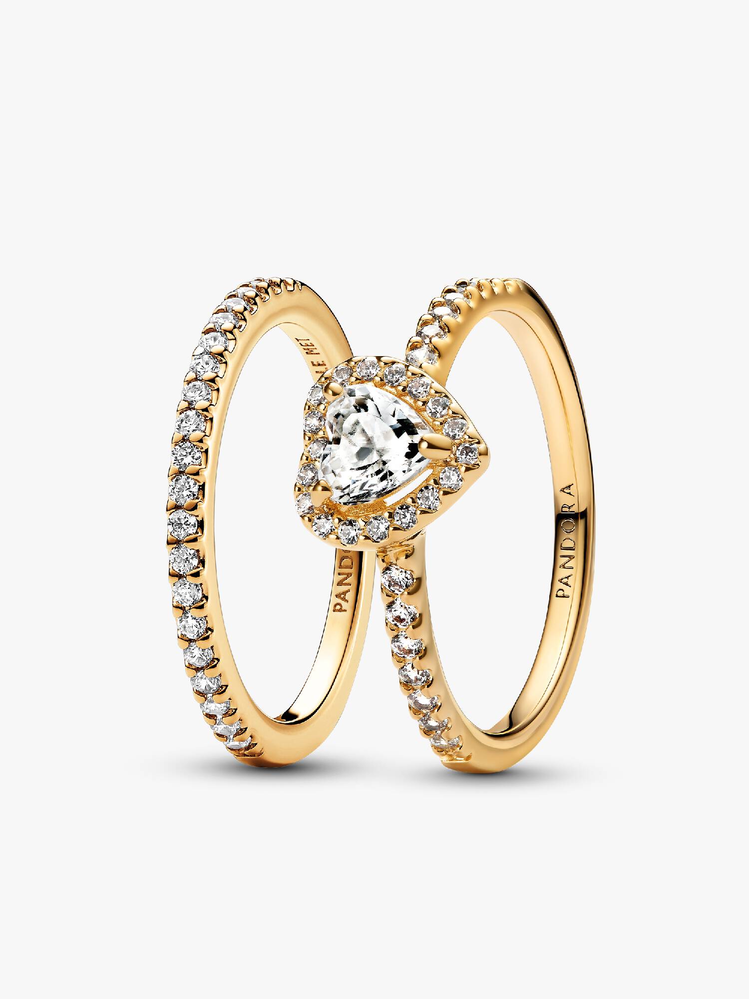 Set de Anillos Corazón Elevado y Banda Brillante