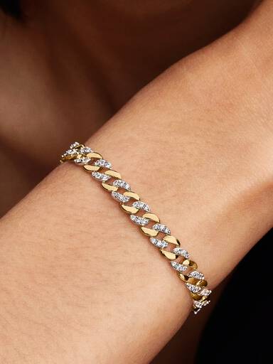 Brazalete de cadena cubana de dos tonos en pavé