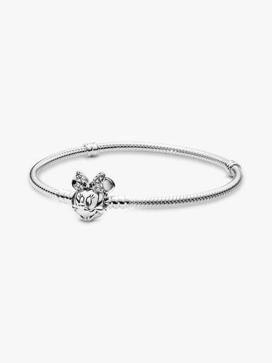 Brazalete de cadena de serpiente Pandora Moments con broche de Minnie Mouse en pavé