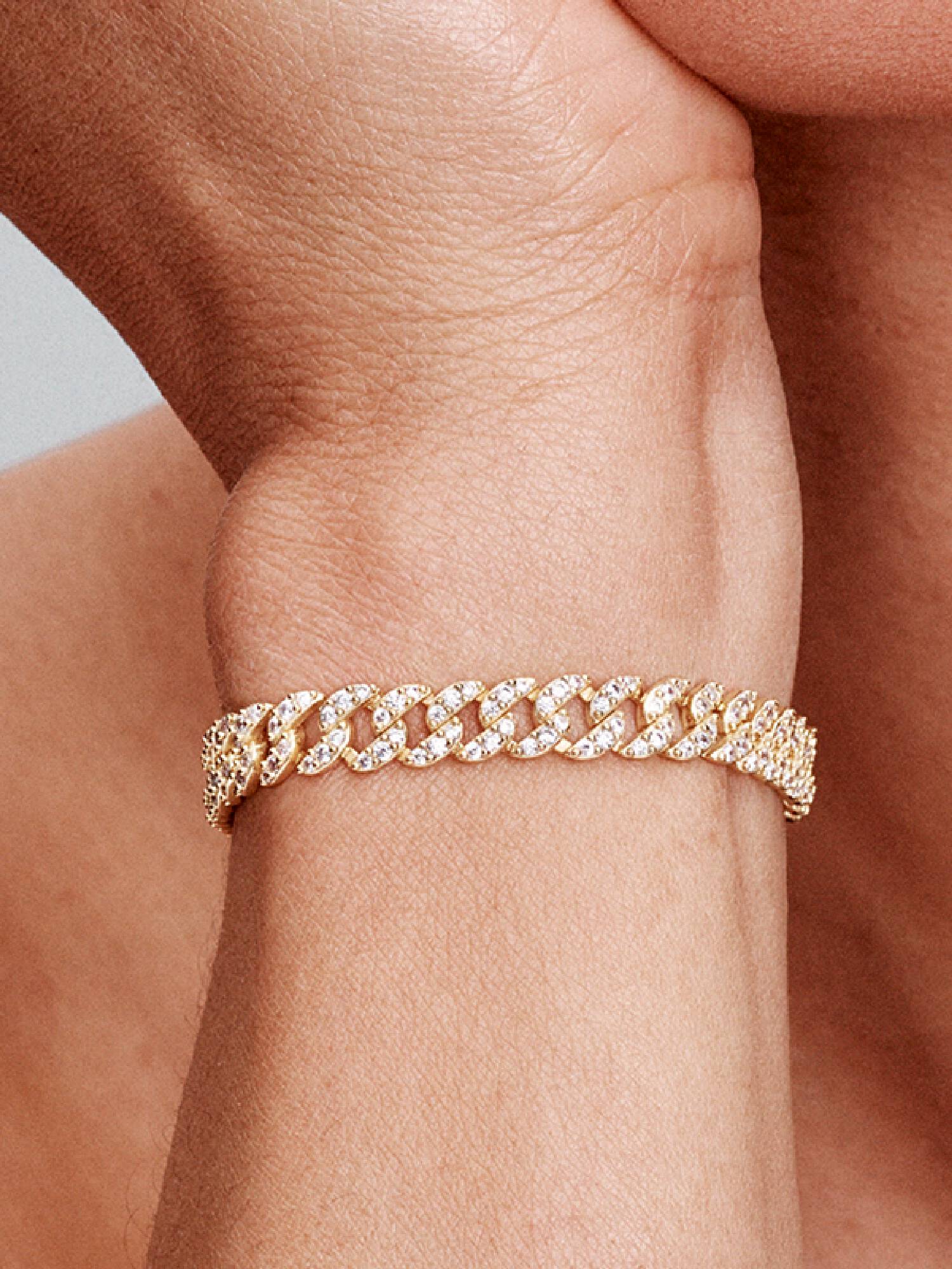 Brazalete de Cadena Cubana en Pavé
