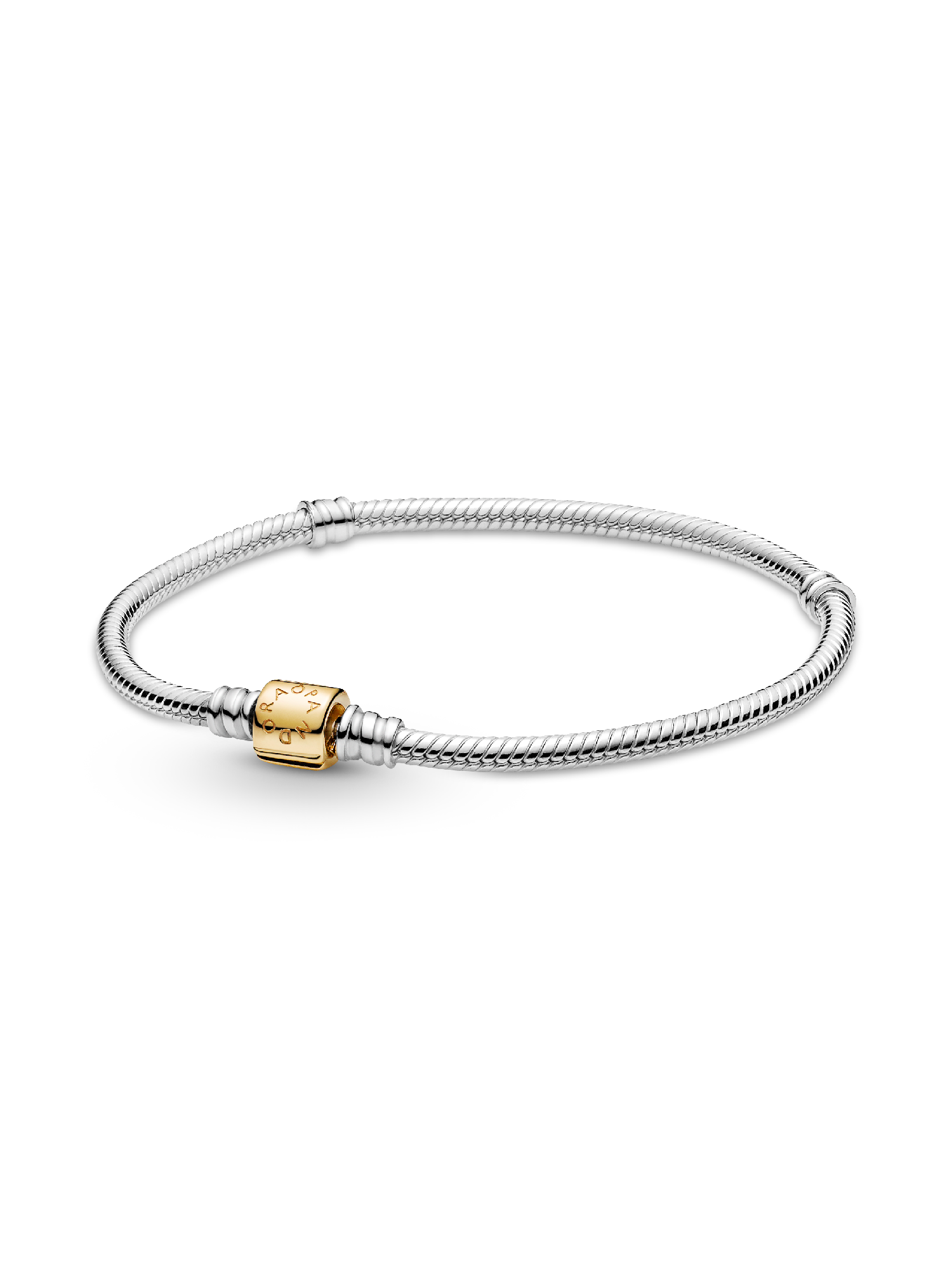 Brazalete cadena de serpiente Pandora Moments de dos tonos oro de 14k con broche de barril