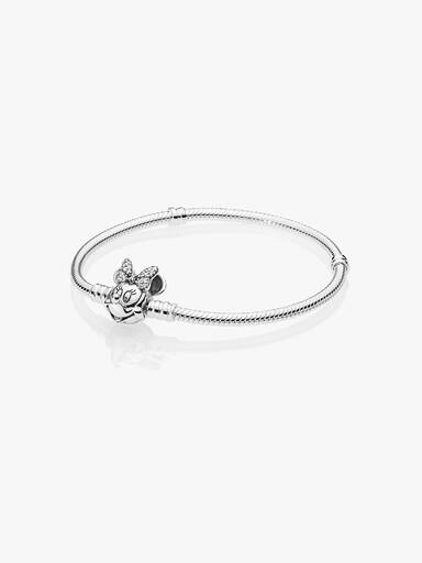 Brazalete de cadena de serpiente Pandora Moments con broche de Minnie Mouse en pavé