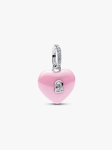Charm colgante Candado corazón de ceramica rosa
