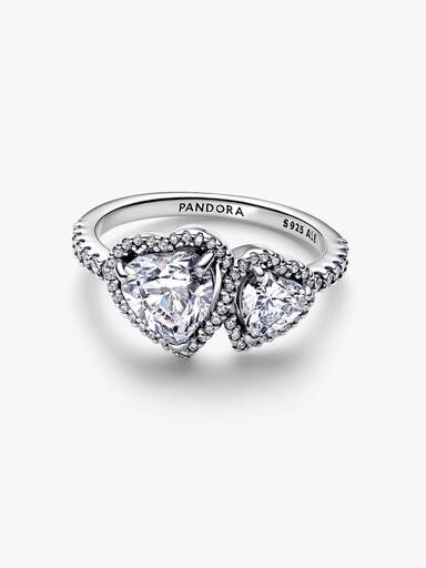 Anillo Corazones con Halo Brillante