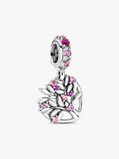 Charm colgante Corazón rosa con Árbol de Familia