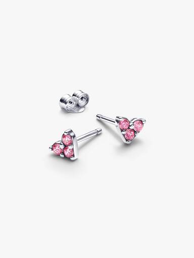 Aretes de botón Corazón con tres piedras rosadas
