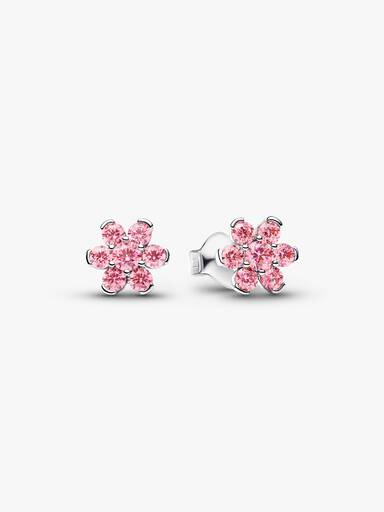 Aretes de botón Flor Rosa Reluciente