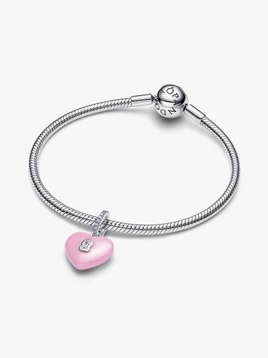 Charm colgante Candado corazón de ceramica rosa