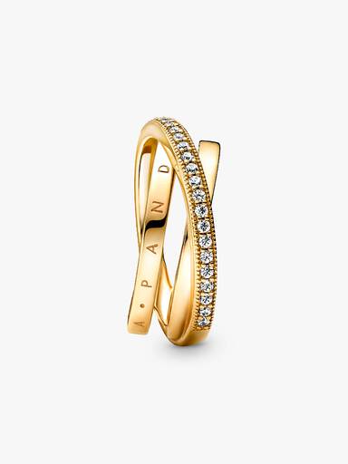 Anillo de banda triple cruzado con pavé