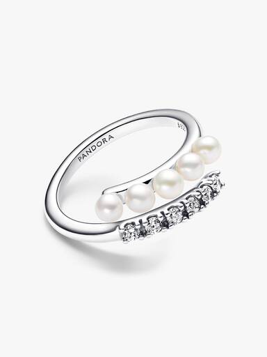 Anillo Abierto Perlas Cultivadas de Agua Dulce Tratadas y Pavé