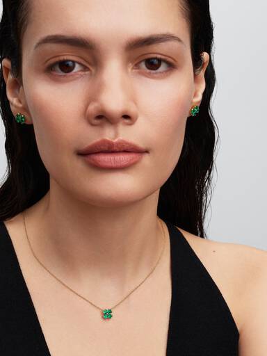 Aretes de botón Trébol de la suerte verde