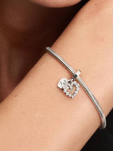 Charm Colgante Doble Corazón Brillante Plateado