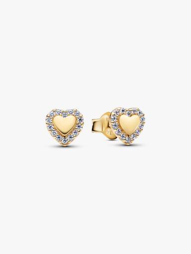 Aretes de botón Corazón con halo