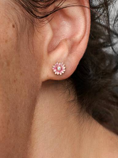 Aretes de botón Margarita rosa