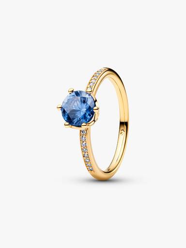 Anillo solitario Corona reluciente azul