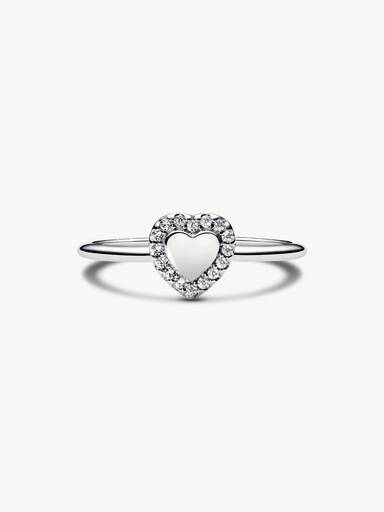 Anillo Halo y Corazón Grabable Plateado