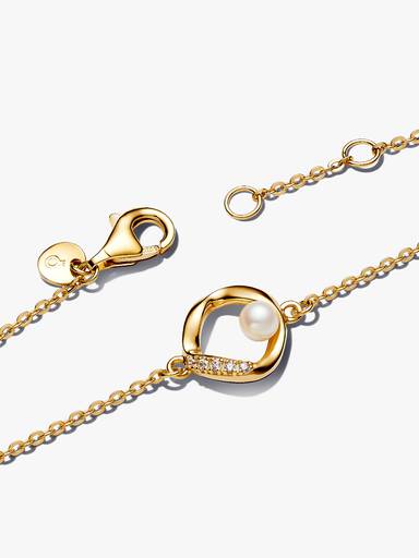Brazalete Círculo de Pavé con forma orgánica y perla cultivada de agua dulce tratada