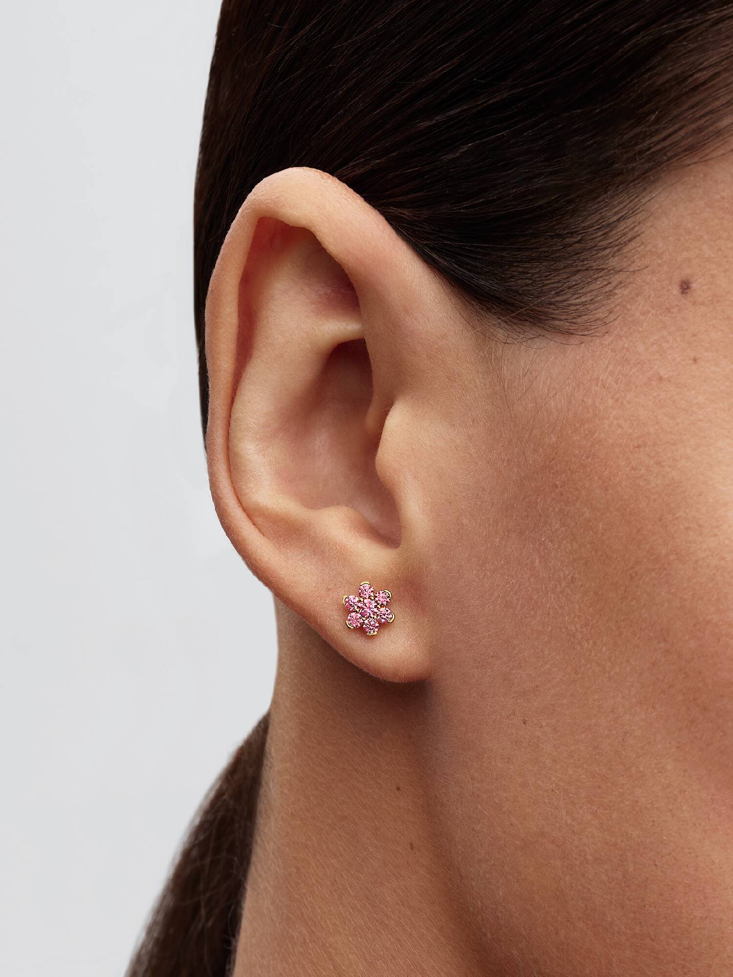 Aretes de botón Flor Rosa Reluciente