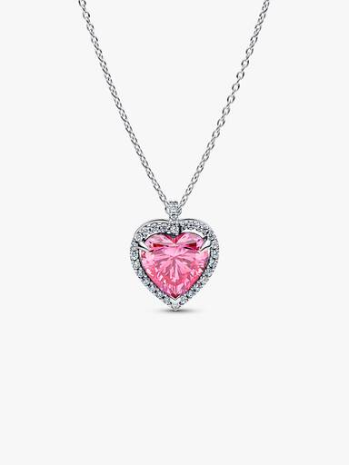 Collar collier Corazón con halo rosa