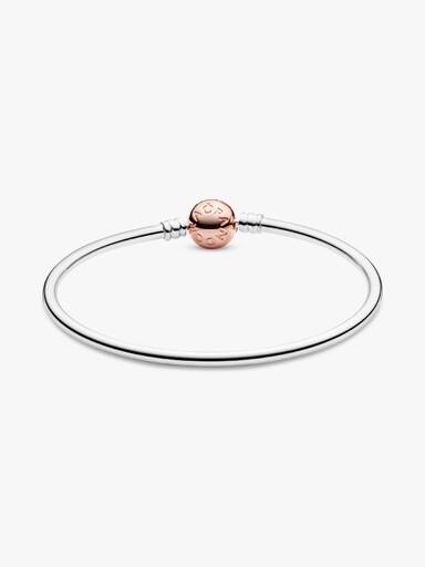 Silver bangle with 14k rose gold-plated clasp