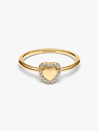 Anillo Halo y Corazón Grabable Dorado