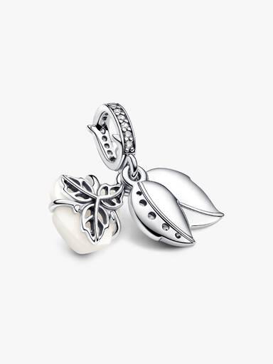 Charm Colgante Doble Rosa Blanca en Flor