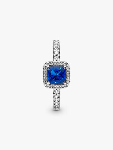 Anillo cuadrado azul con halo brillante