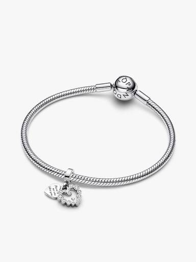 Charm Colgante Doble Corazón Brillante Plateado