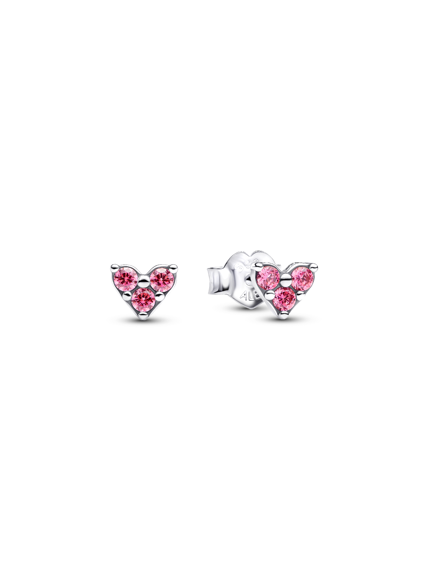 Aretes de botón Corazón con tres piedras rosadas