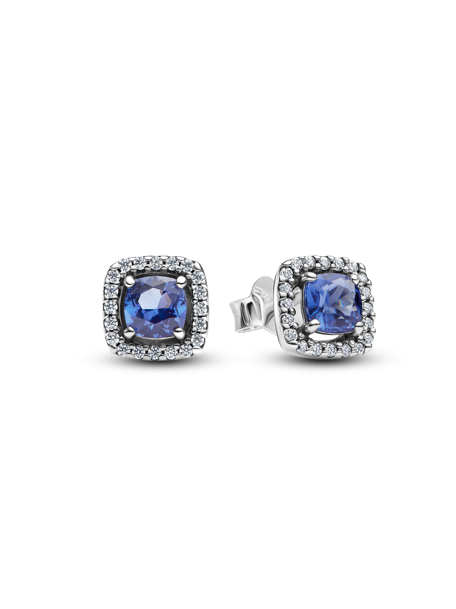 Aretes de botón Halo Cuadrado Azul Brillante