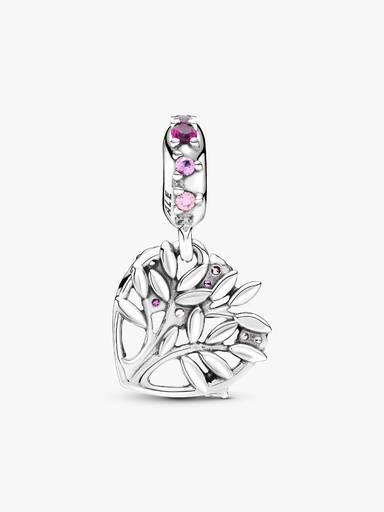 Charm colgante Corazón rosa con Árbol de Familia