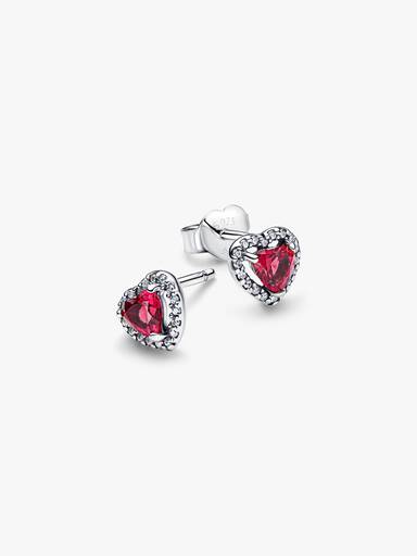 Aretes de botón Corazón rojo elevado