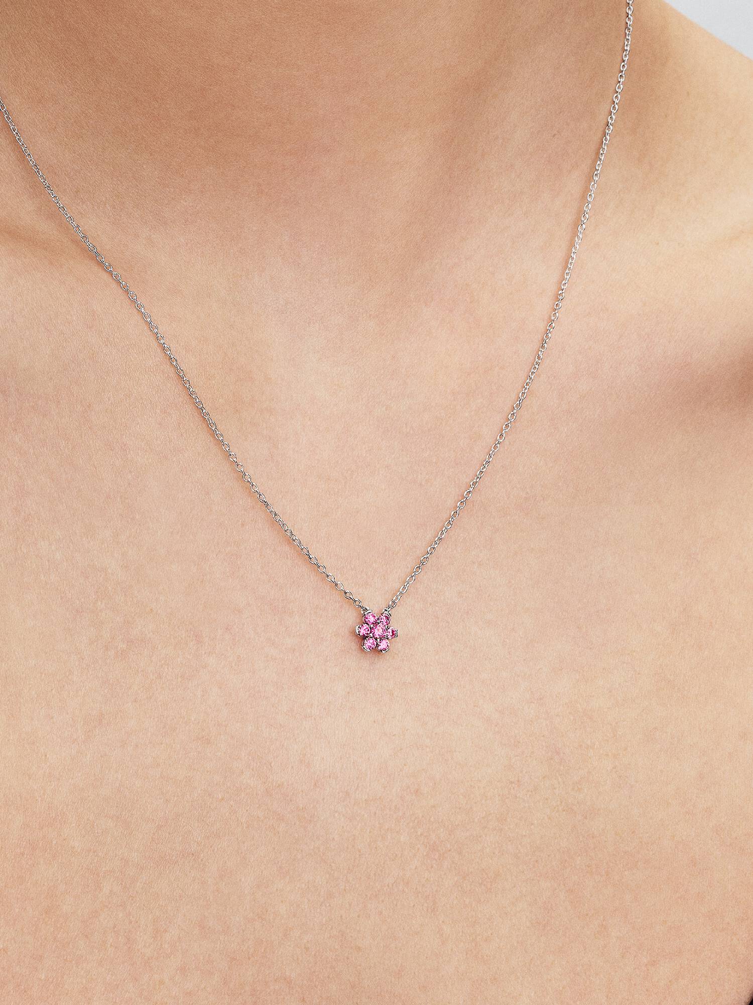 Collar con Colgante Flor Rosada resplandeciente