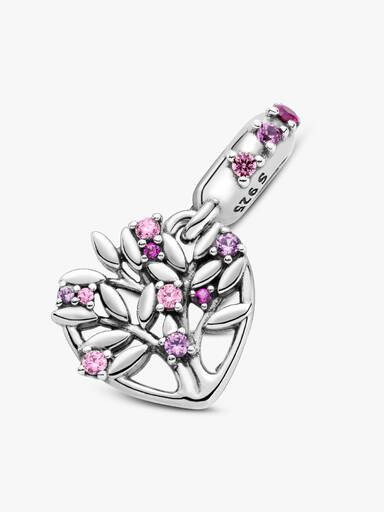 Charm colgante Corazón rosa con Árbol de Familia