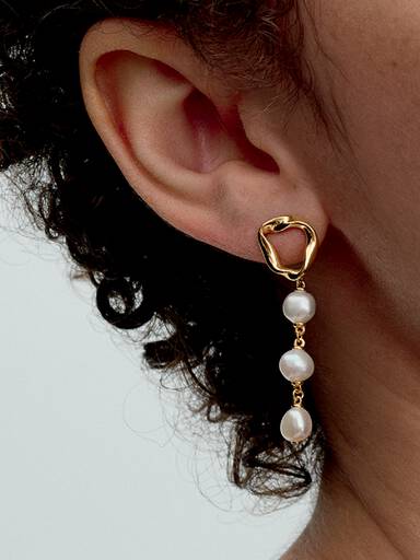 Aretes colgantes Círculo con forma orgánica y perlas barrocas cultivadas de agua dulce tratada
