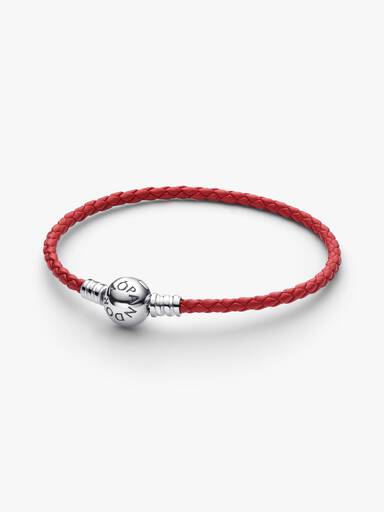 Brazalete de cuero trenzado rojo