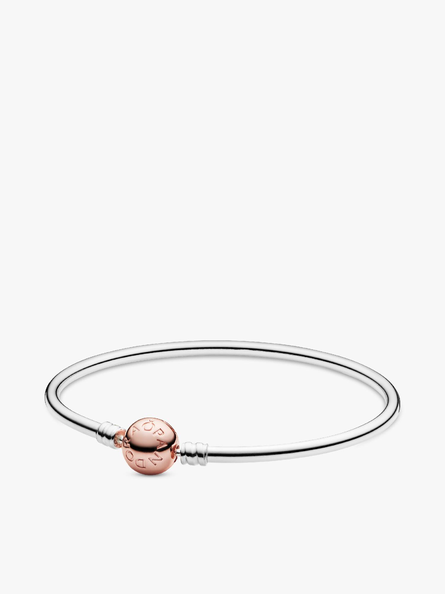 Silver bangle with 14k rose gold-plated clasp
