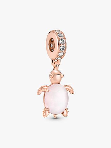 Charm colgante Tortuga de mar rosa de cristal Murano Recubrimiento en Oro Rosa 14k