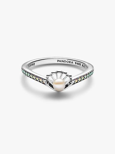 Anillo Concha con Perla Cultivada de Agua Dulce Tratada de Princesa Ariel de Disney