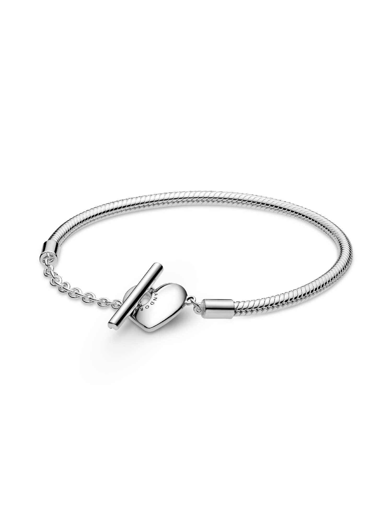 Brazalete con cadena tipo serpiente y barra en forma de corazón