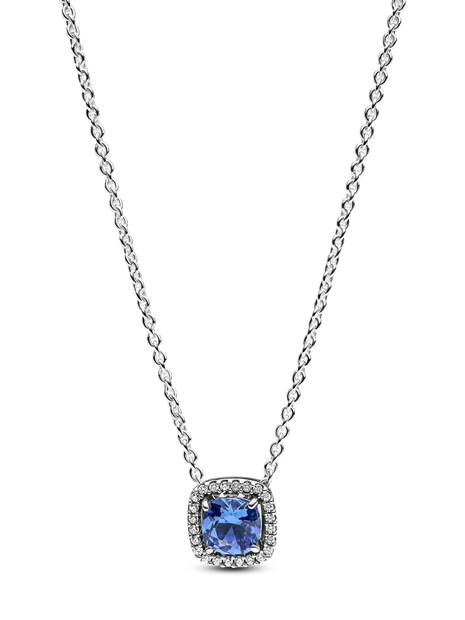 Collar con Colgante Halo Cuadrado Azul Brillante