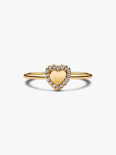 Anillo Halo y Corazón Grabable Dorado