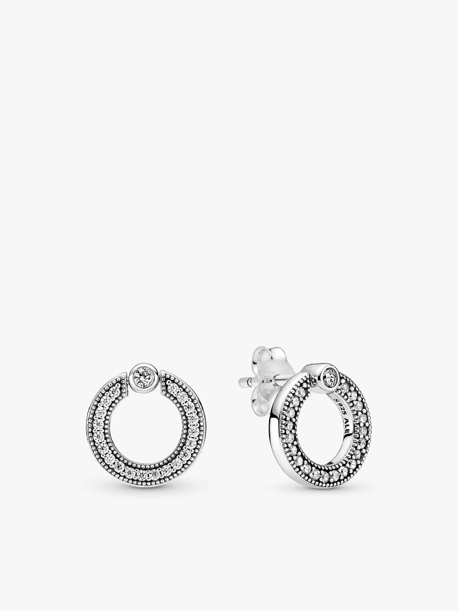 Aretes de botón reversibles Círculo de pavé y logotipo.