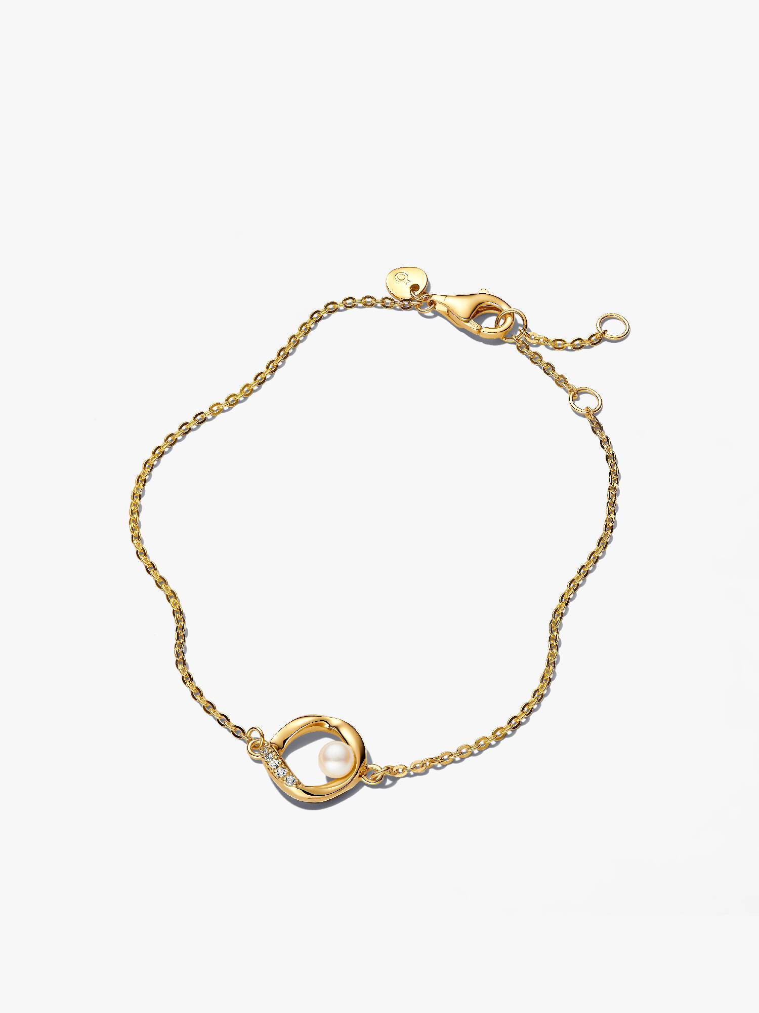 Brazalete Círculo de Pavé con forma orgánica y perla cultivada de agua dulce tratada