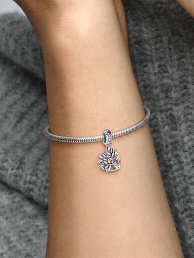 Charm colgante Corazón rosa con Árbol de Familia