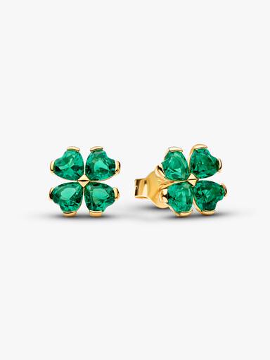Aretes de botón Trébol de la suerte verde