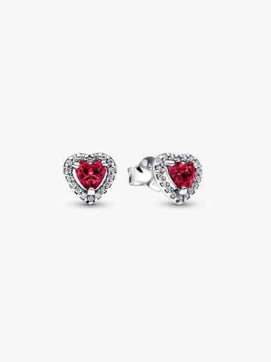Aretes de botón Corazón rojo elevado