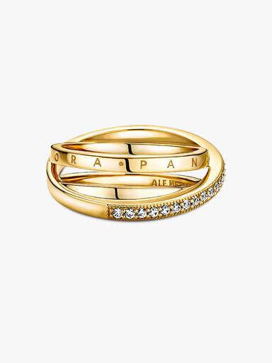 Anillo de banda triple cruzado con pavé