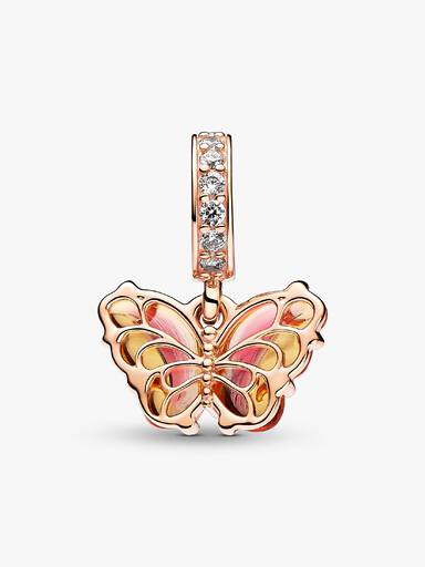 Charm Colgante Mariposa de Cristal Murano Rosa y Amarillo